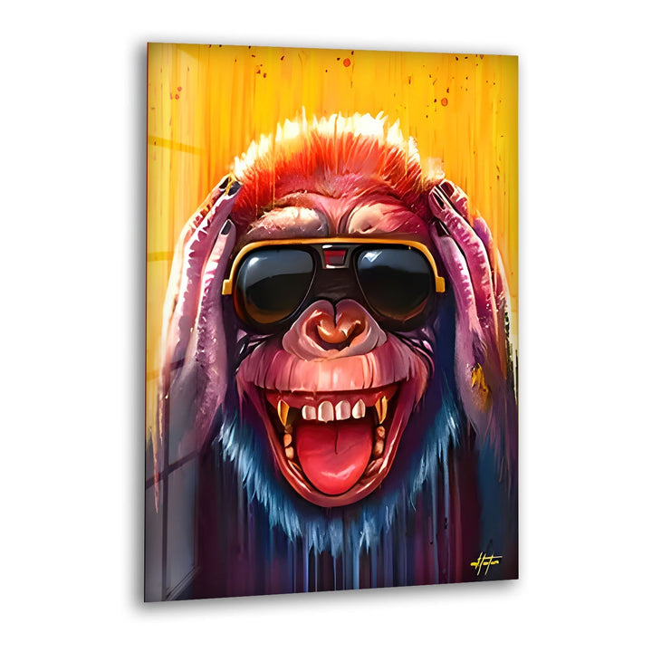 Crazy Monkey with Glasses Glass Wall Art stained glass wall art, stained glass wall decor
