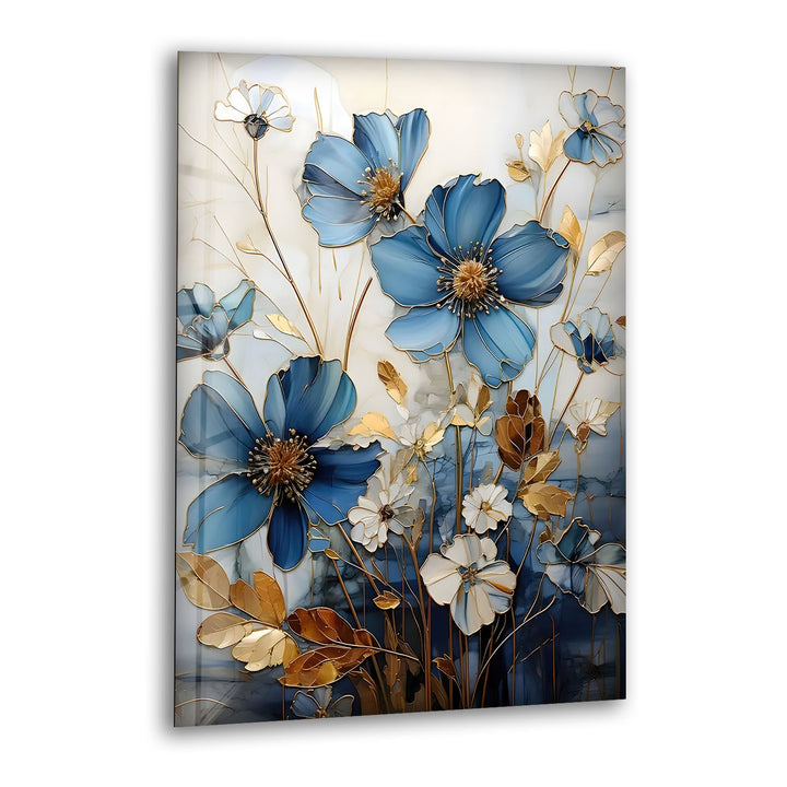 Blue & White Botanical Glass Wall Art stained glass wall art, stained glass wall decor
