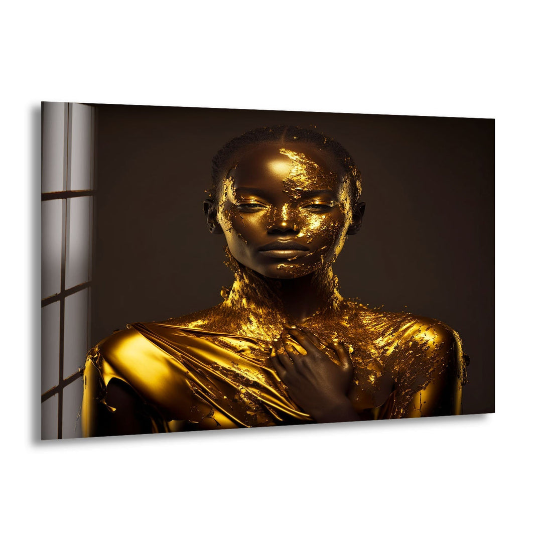 Portrait of a Woman Covered With Gold Glass Wall Art glass wall decor, glass wall art decor
