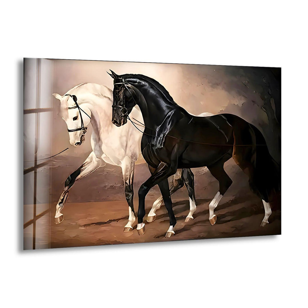 Black & White Horses Glass Wall Art glass wall decor, glass wall art decor
