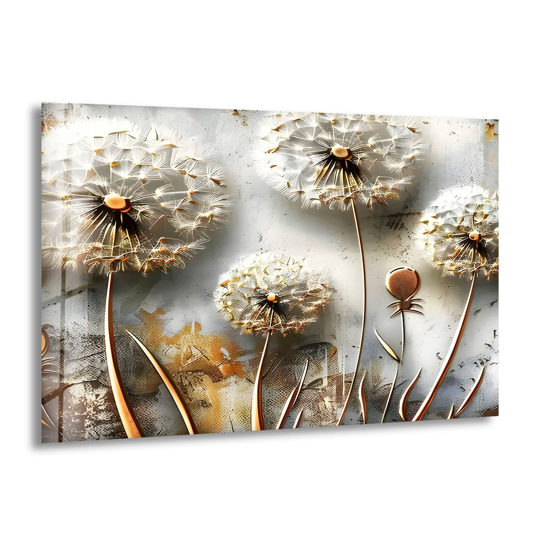 White Vivid Dandelions Glass Wall Art custom glass photo prints, large glass prints
