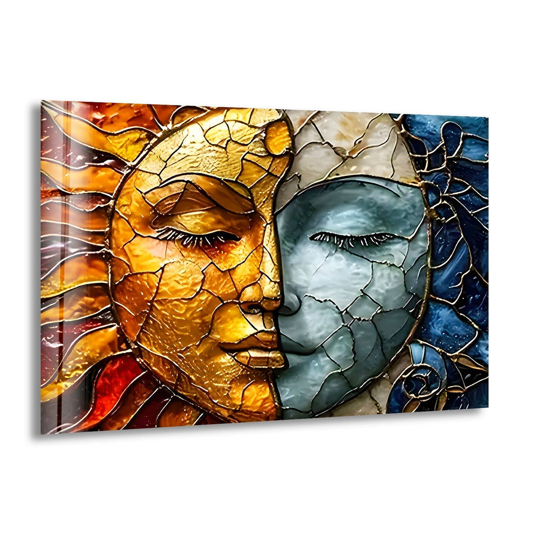 Stained Sun & Moon Glass Wall Art glass art painting, glass art for the Wall
