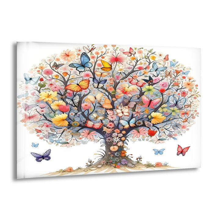 Flower & Butterfly Tree Glass Wall Art art glass wall art, glass wall art pictures
