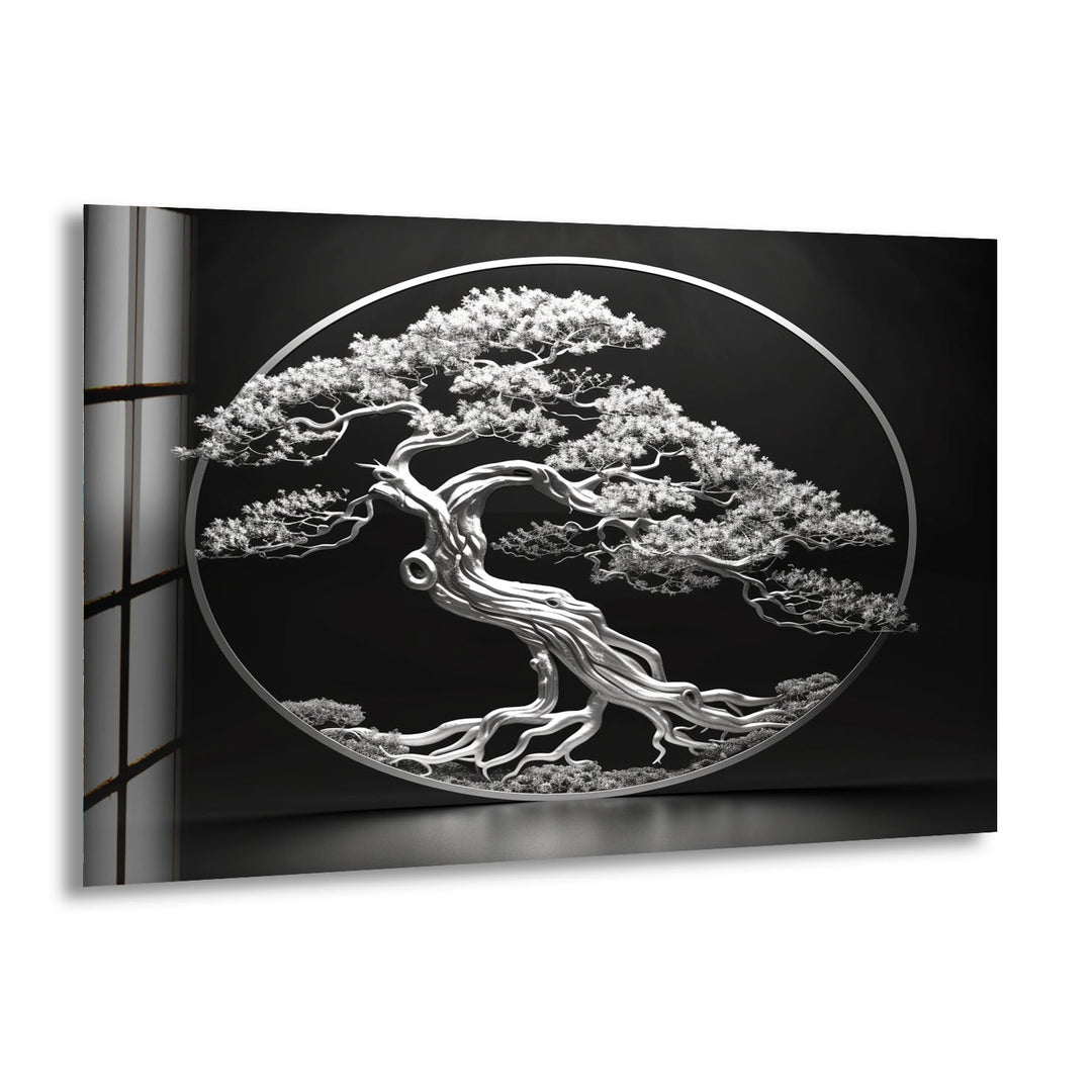 Bonsai Tree Silver Glass Wall Art Glass Printing Wall Art, Print photos on glass
