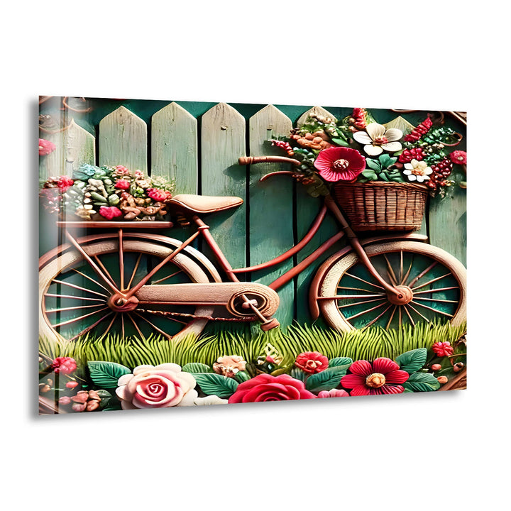 Bicycle with Flowers Glass Wall Art glass pictures for Wall, glass prints wall art
