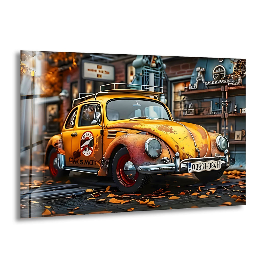 Old Volkswagen Car Glass Wall Art photo print on glass, prints on glass wall art
