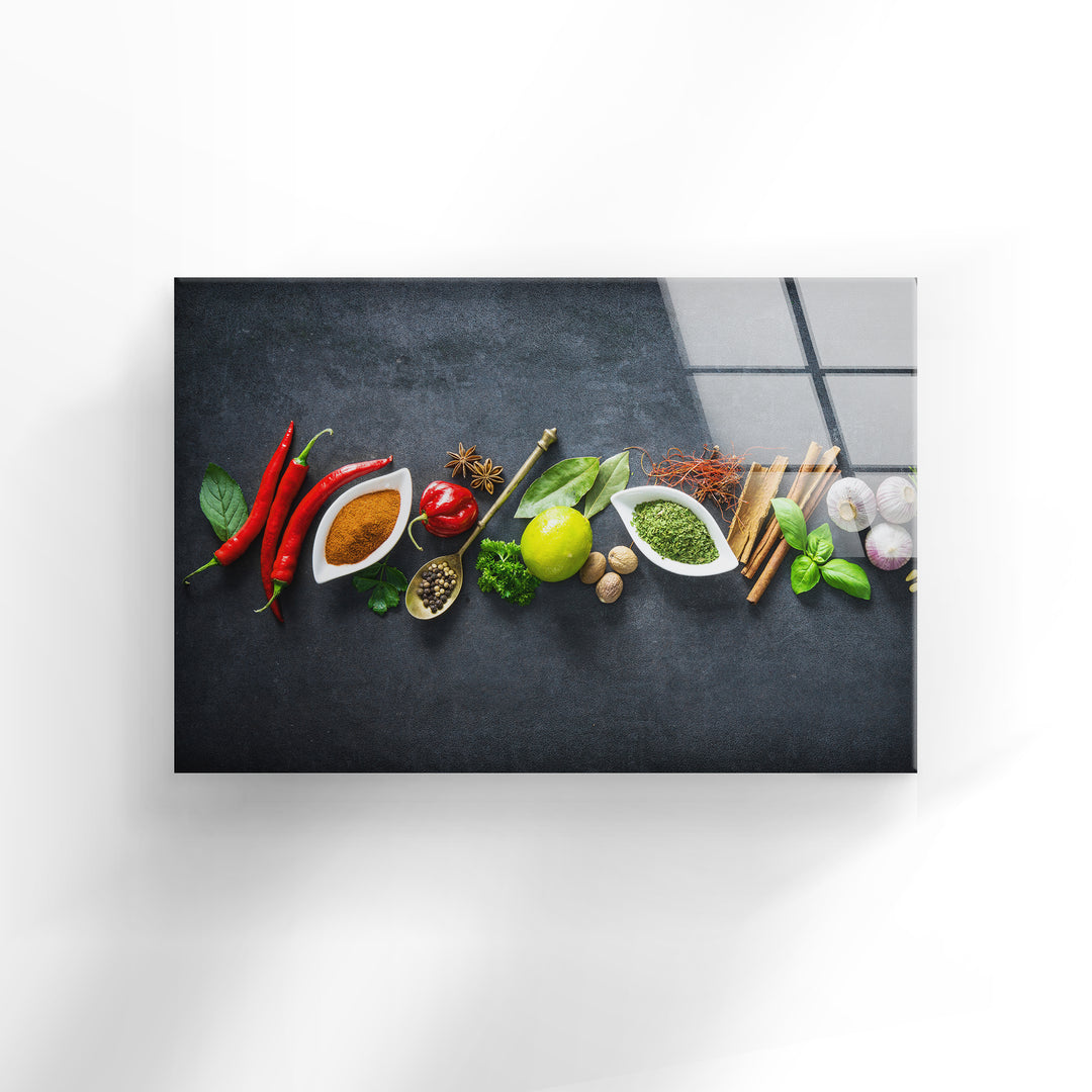 Spices Kitchen Glass Wall Art, print on glass, glass printed photos