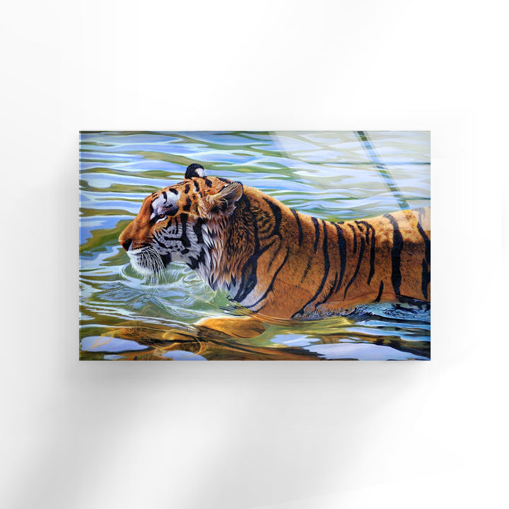 Swimming Tiger Glass Wall Art glass image printing, glass prints from photos