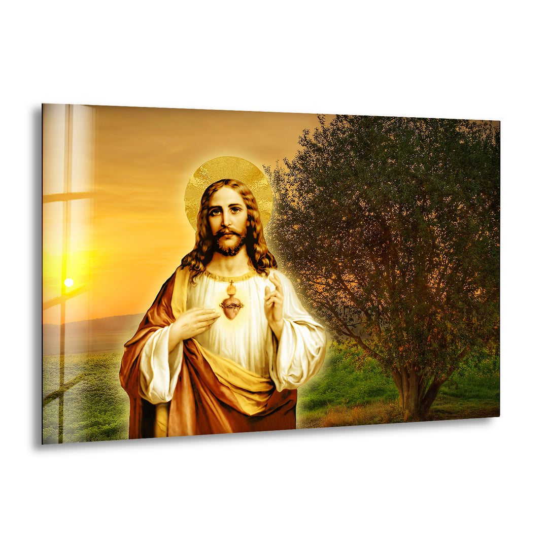 Sacred Heart of Jesus Picture on Glass Art