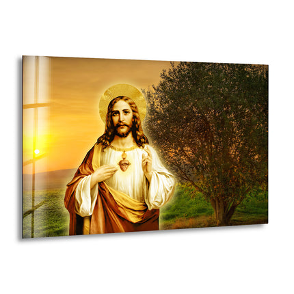 Sacred Heart of Jesus Picture on Glass Art