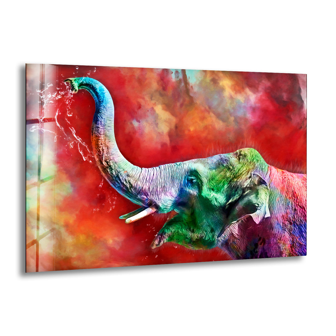 Colored Elephant Glass Wall Art photo print on glass, prints on glass wall art