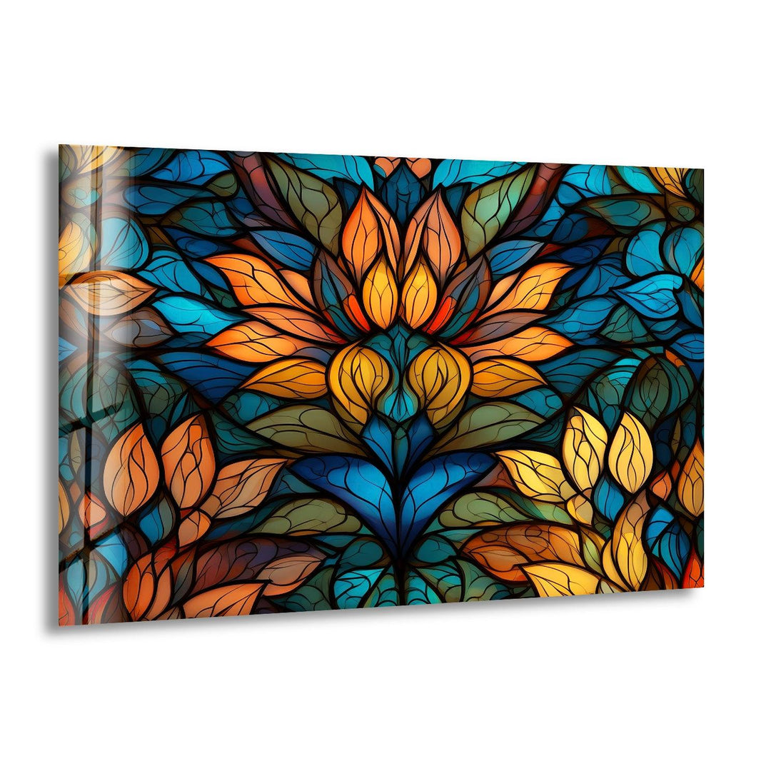 Stained Orange Flower Glass Wall Art large glass photo prints, glass wall photos