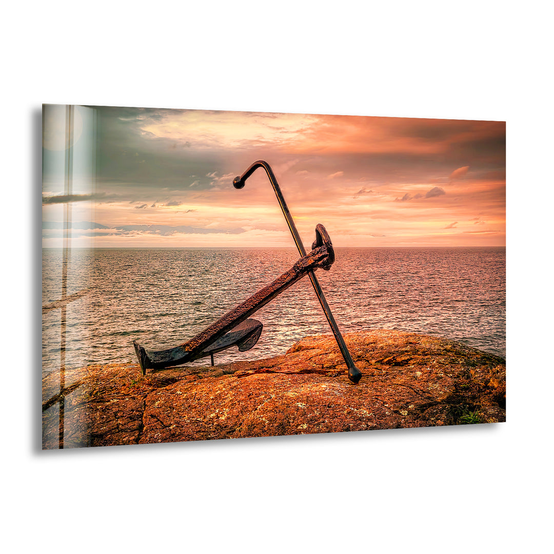 Sunset Anchor Glass Wall Art picture on glass wall art, photos printed on glass