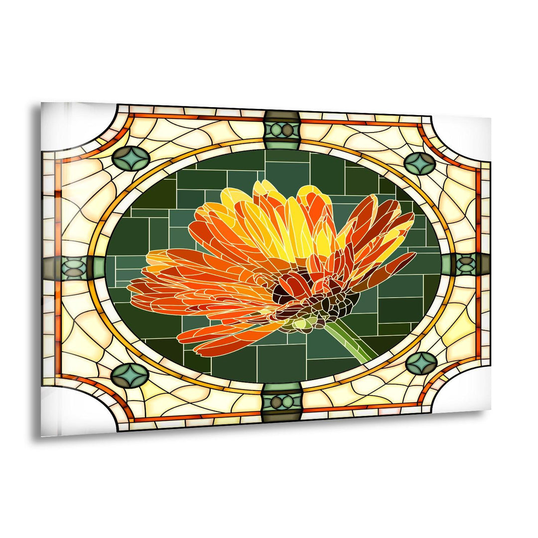 Stained Flower Orange Glass Wall Art Glass Printing Wall Art, Print photos on glass