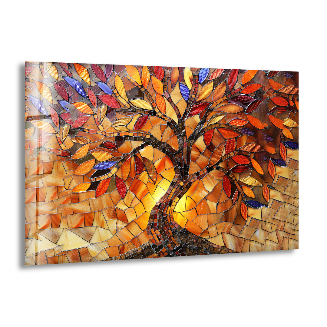 Stained Brown Tree Glass Wall Art glass pictures for Wall, glass prints wall art