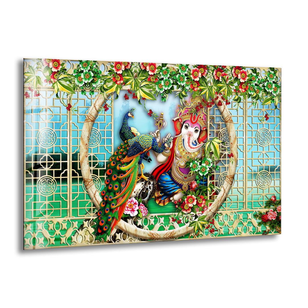 Peacock & Ganesha Glass Wall Art custom glass pictures, glass art prints