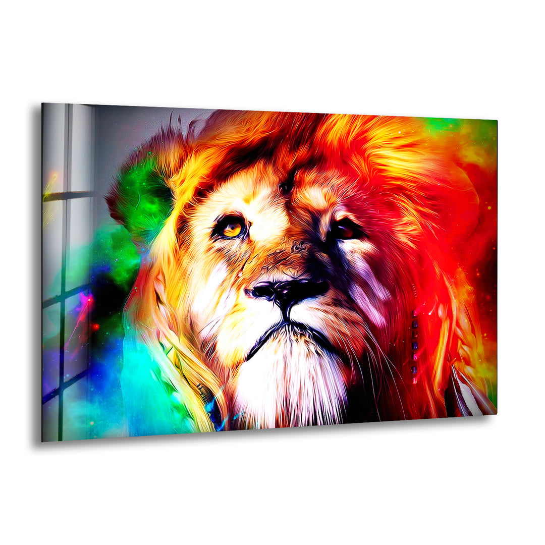 Colored Lion Glass Wall Art photo print on glass, prints on glass wall art