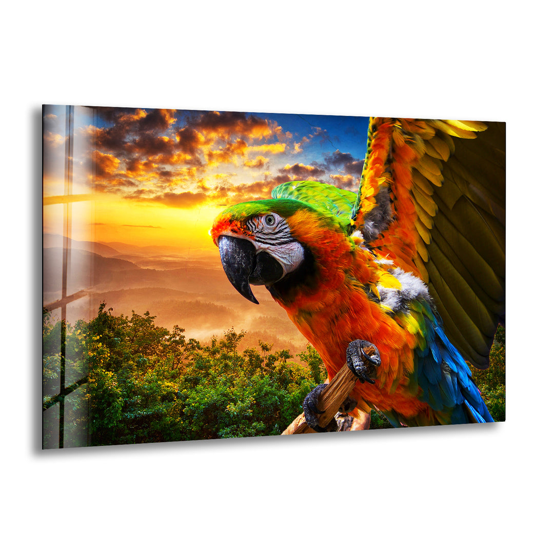 Tropical Parrot Glass Wall Art print on glass, glass printed photos