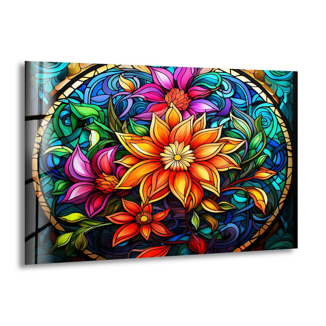 Vintage Floral Stained Glass Wall Art picture on glass wall art, photos printed on glass