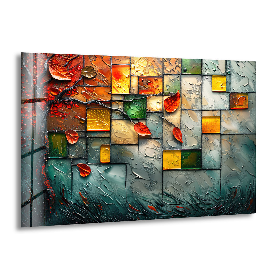 Autumn Mosaic Abstract Glass Wall Art photo print on glass, prints on glass wall art
