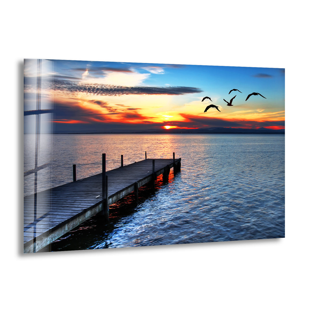 Birds Flock in The Sunset Glass Wall Art print picture on glass, Tempered Glass Wall Art