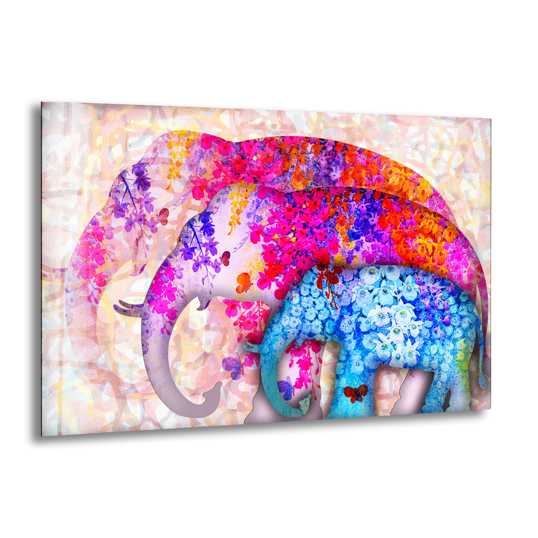 Colorful Elephants Glass Wall Art glass photo prints, glass picture prints