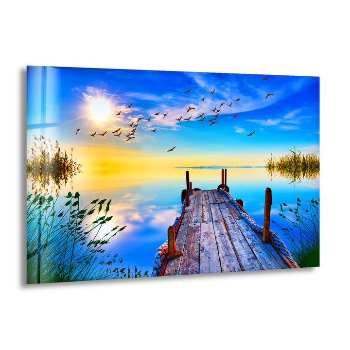 Sea Landscape With a Pier Glass Wall Art