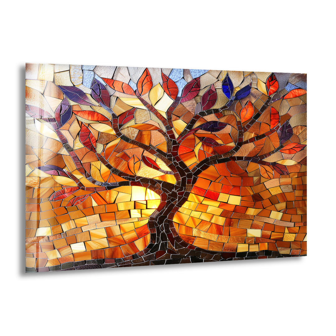 Stained Tree of Life Orange Glass Wall Art print picture on glass, Tempered Glass Wall Art