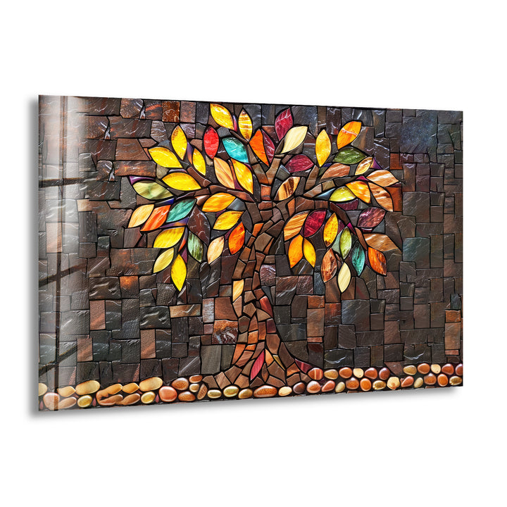 Mosaic Brown Tree Of Life Glass Wall Art Glass Printing Wall Art, Print photos on glass