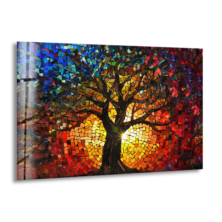 Life of Tree Red & Blue Glass Wall Art custom glass photo prints, large glass prints