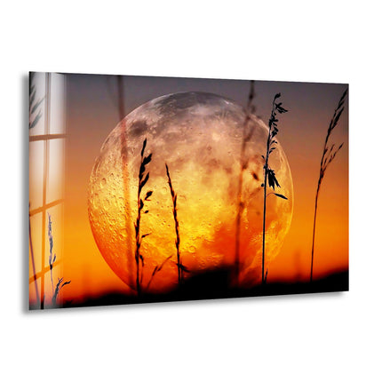 Rising Red Moon Glass Wall Art