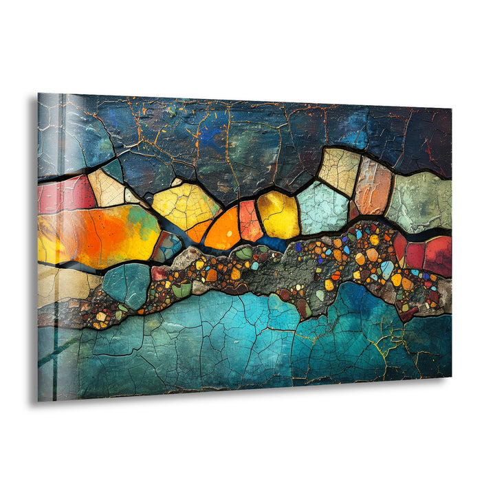 Colorful Stones Mosaic Design Glass Wall Art Glass Printing Wall Art, Print photos on glass
