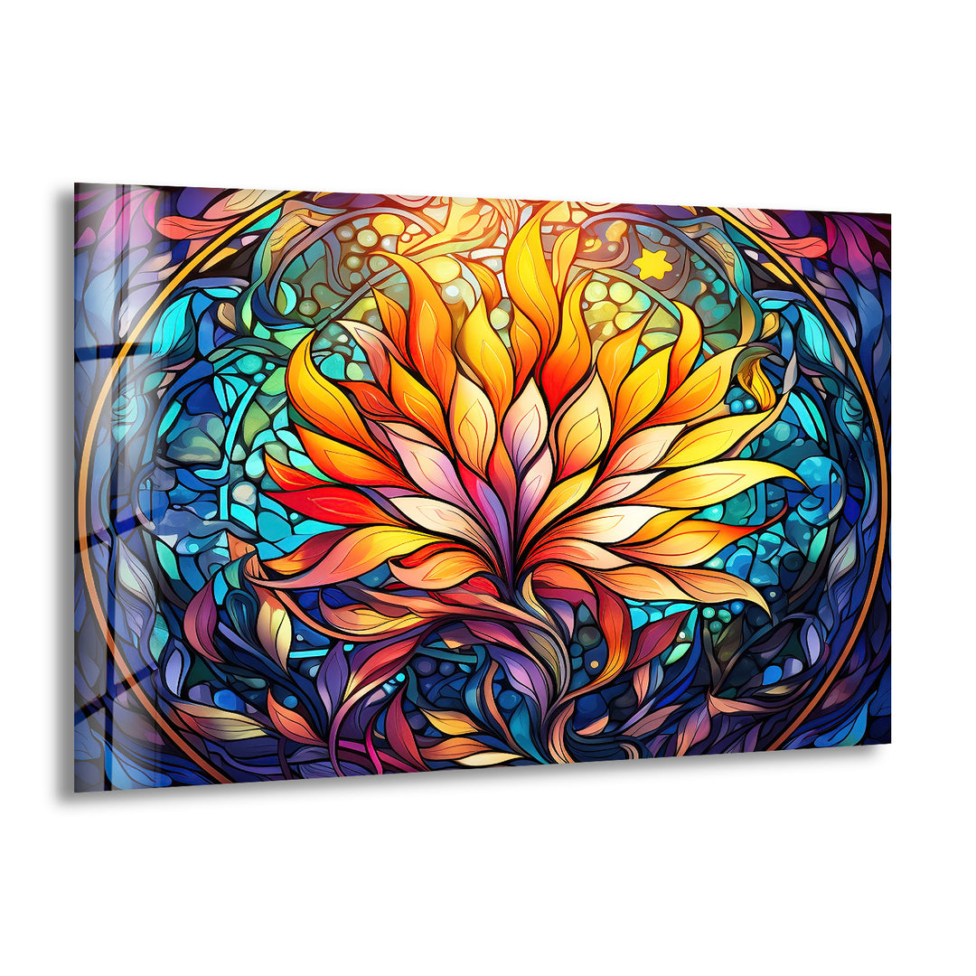 Stained Colored Lotus Glass Wall Art picture on glass wall art, photos printed on glass