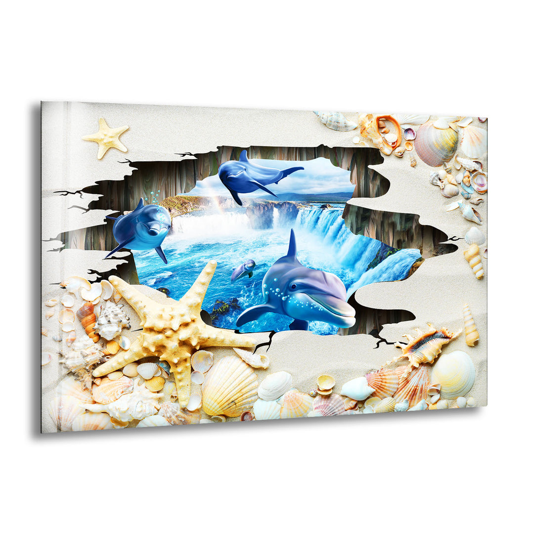 3D Dolphins Glass Wall Art custom glass photo prints, large glass prints