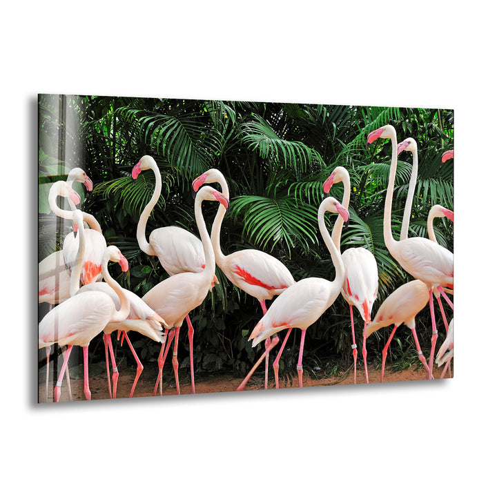 Group White Flamingos Glass Wall Art             glass wall decor, glass wall art decor