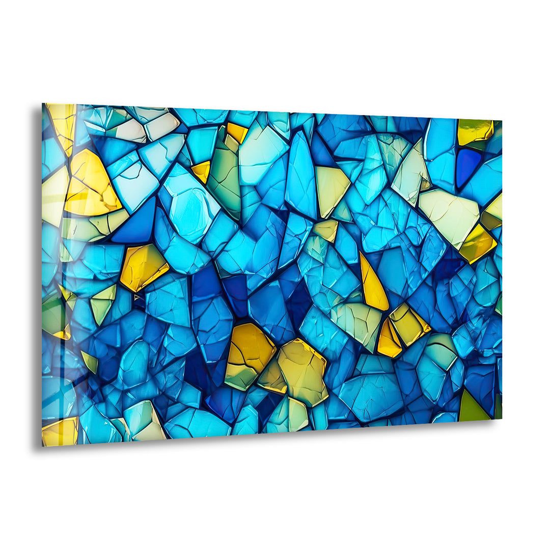 Mosaic Blue & Yellow Glass Wall Art glass pictures for Wall, glass prints wall art