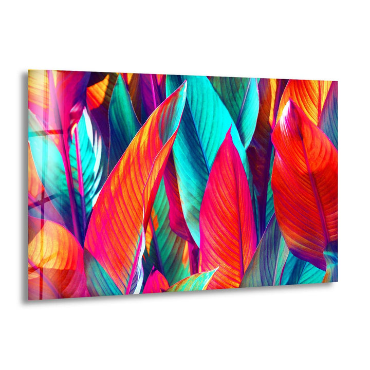 Colorful Leaf Abstract Glass Wall Art Glass Printing Wall Art, Print photos on glass
