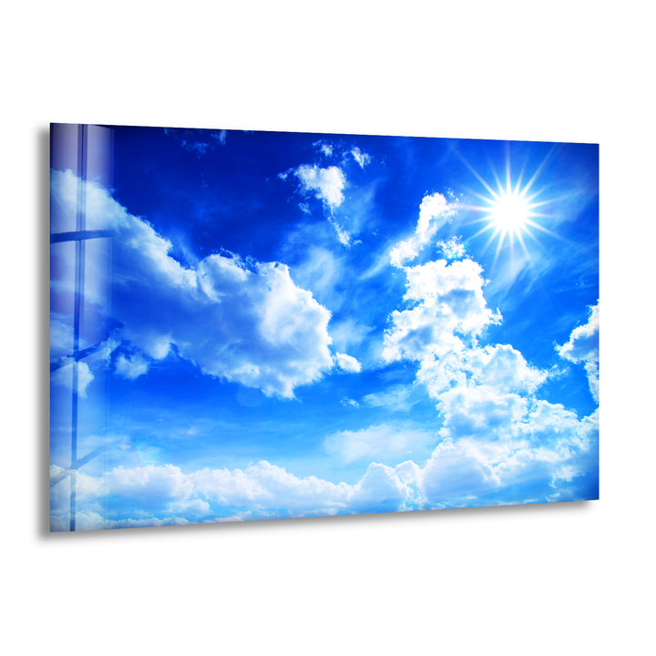 White Clouds and Blue Sky Glass Wall Art