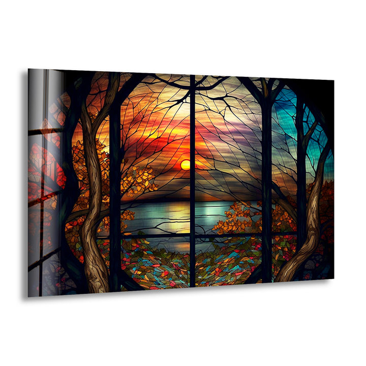 Stained Sunset Glass Wall Art glass art painting, glass art for the Wall