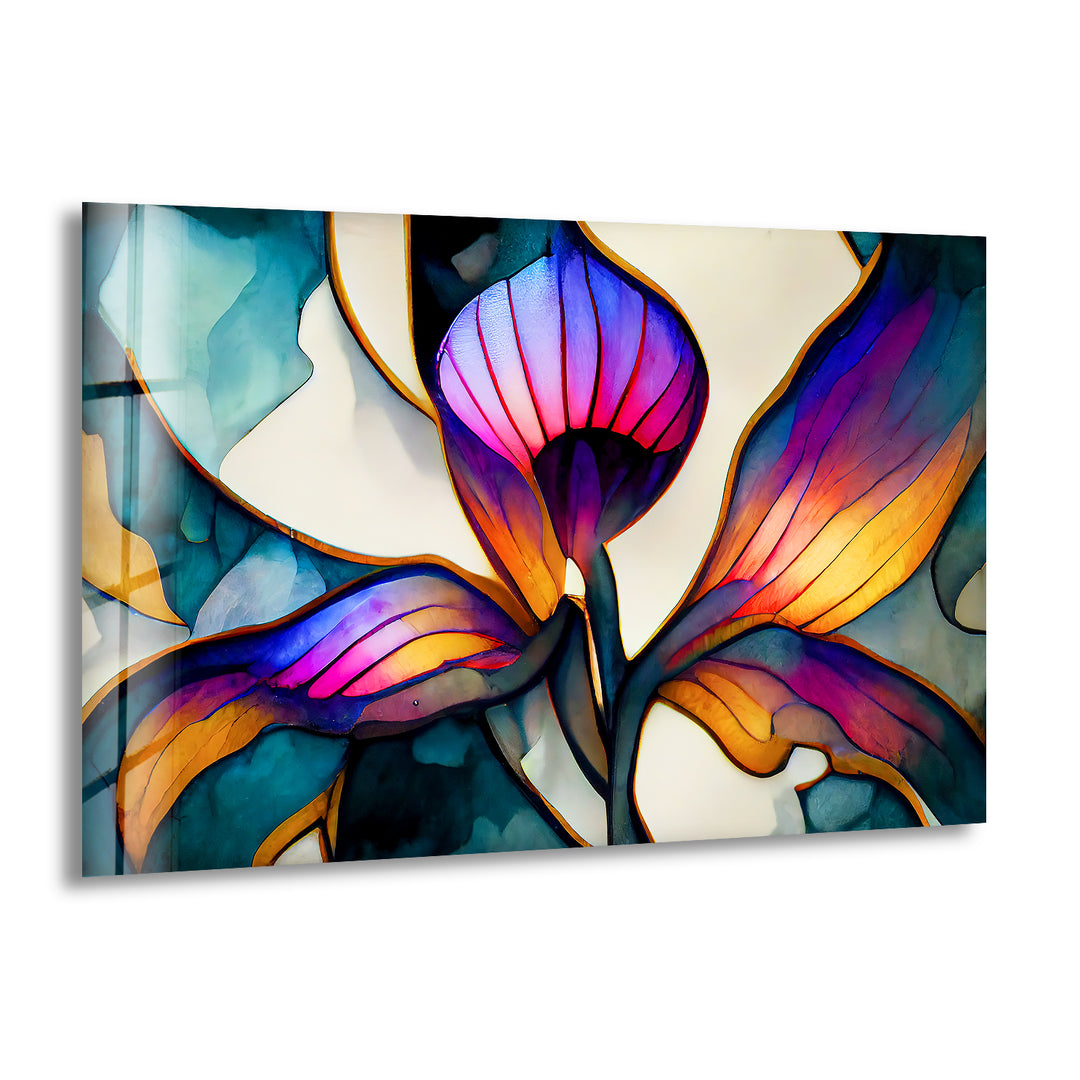 Stained Vivid Flower Glass Wall Art print picture on glass, Tempered Glass Wall Art