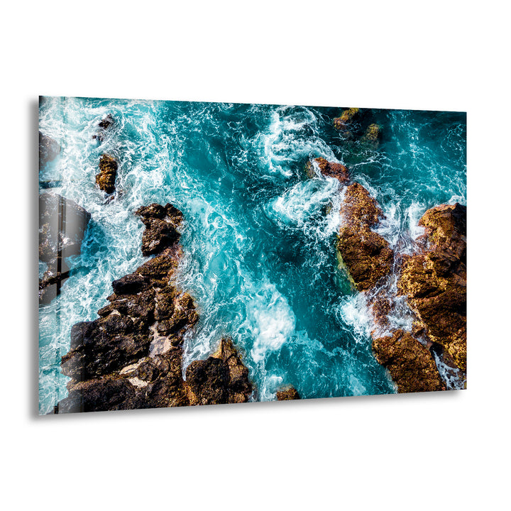 Aerial View Of Sea Waves Glass Wall Art