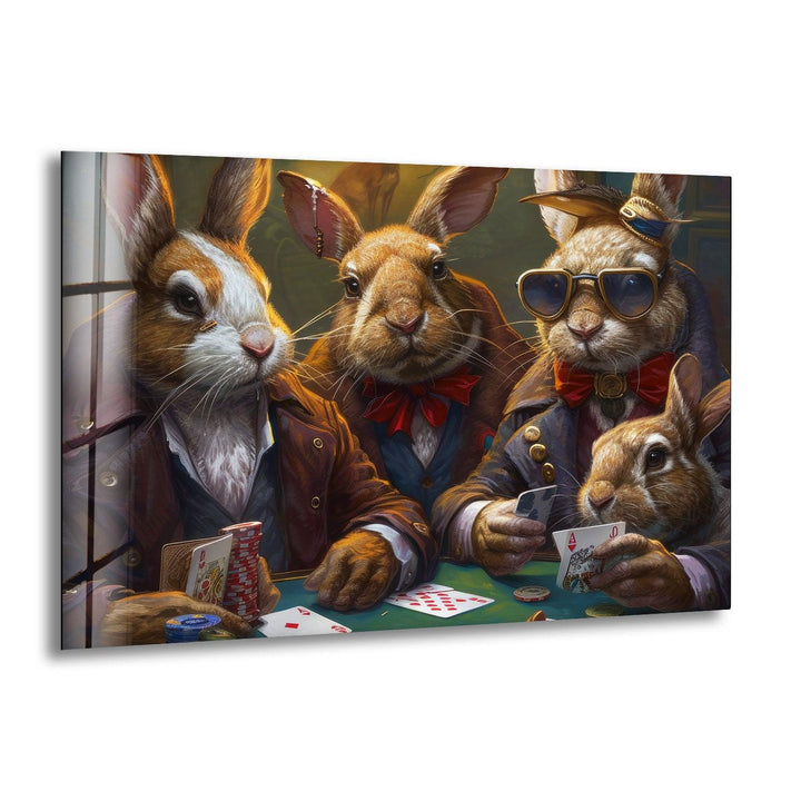 Rabbits Playing Poker Glass Wall Art art glass wall art, glass wall art pictures