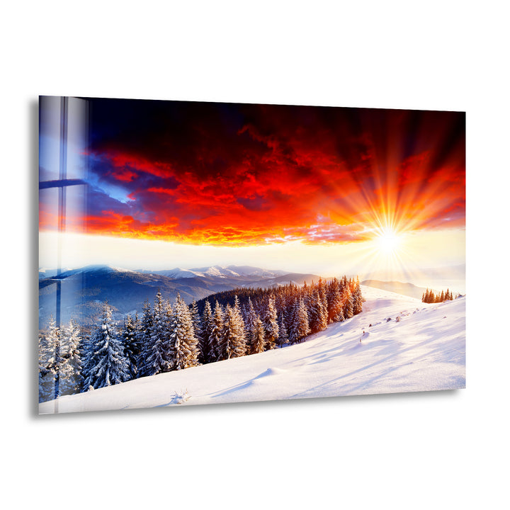 Winter Sunrise in a Snowy Glass Wall Art glass art painting, glass art for the Wall