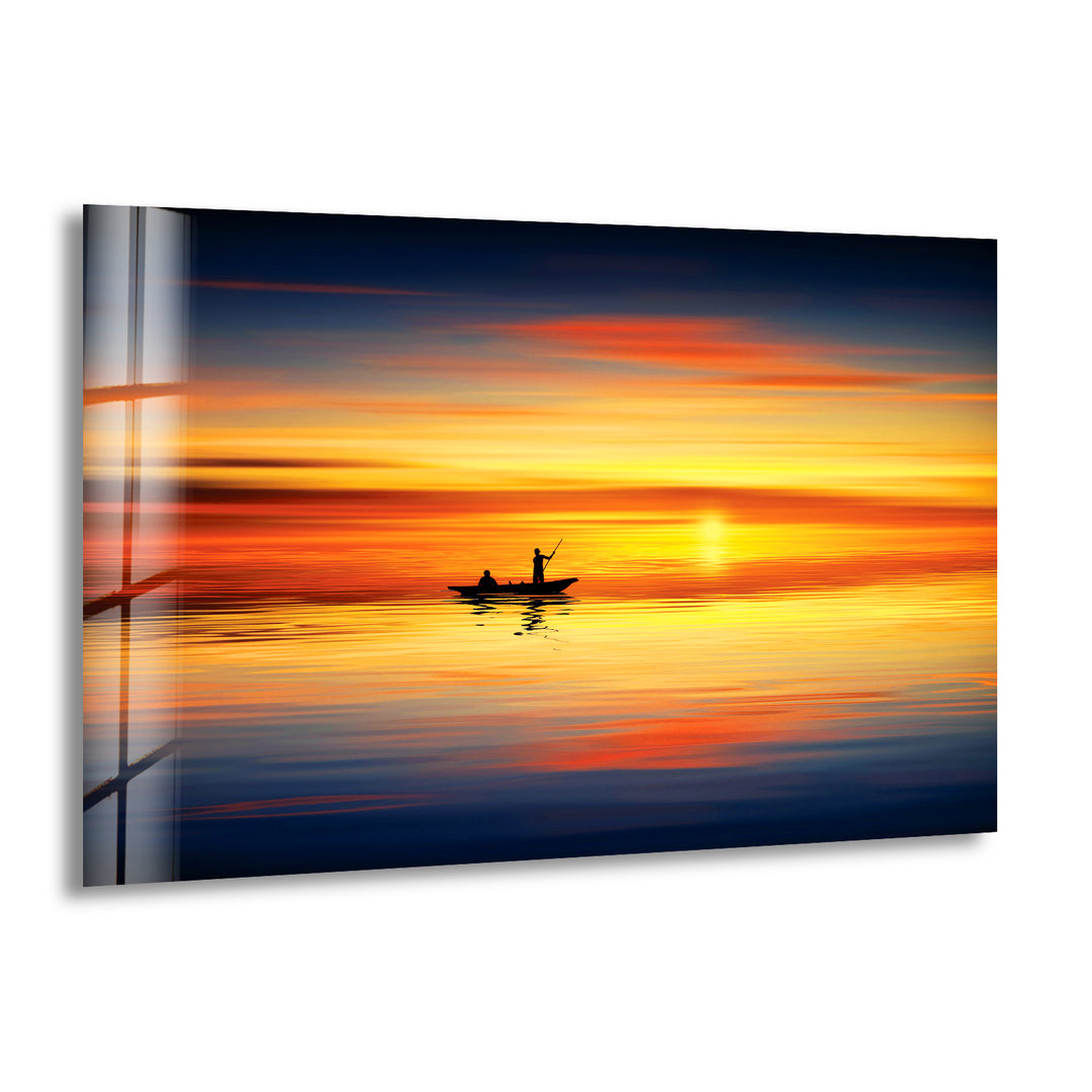 Sunset Sea Landscape & Boat Glass Wall Art Glass Printing Wall Art, Print photos on glass