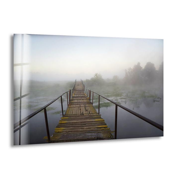 Wooden Bridge Over River Glass Wall Art print on glass, glass printed photos