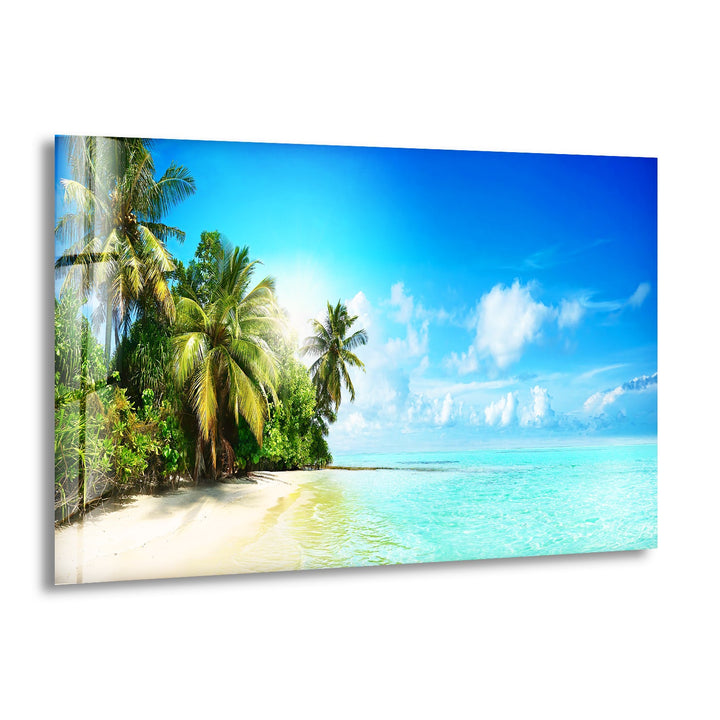 Tropical Beach Landscape Glass Wall Art