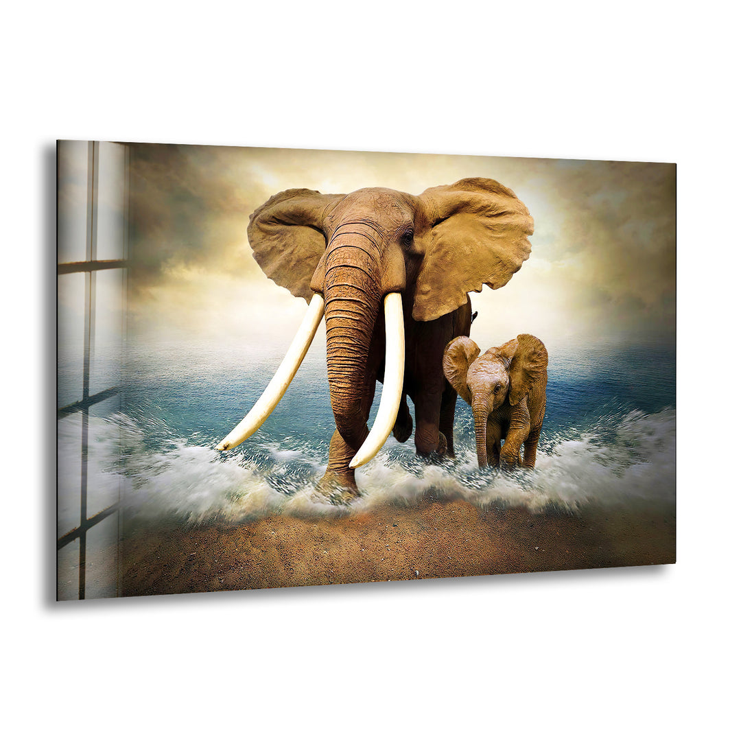 Ocean Elephants Glass Wall Art glass pictures for Wall, glass prints wall art