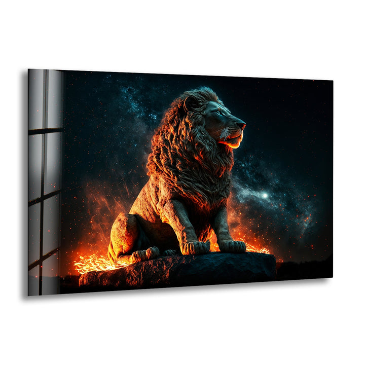 Fire Lion Glass Wall Art print picture on glass, Tempered Glass Wall Art