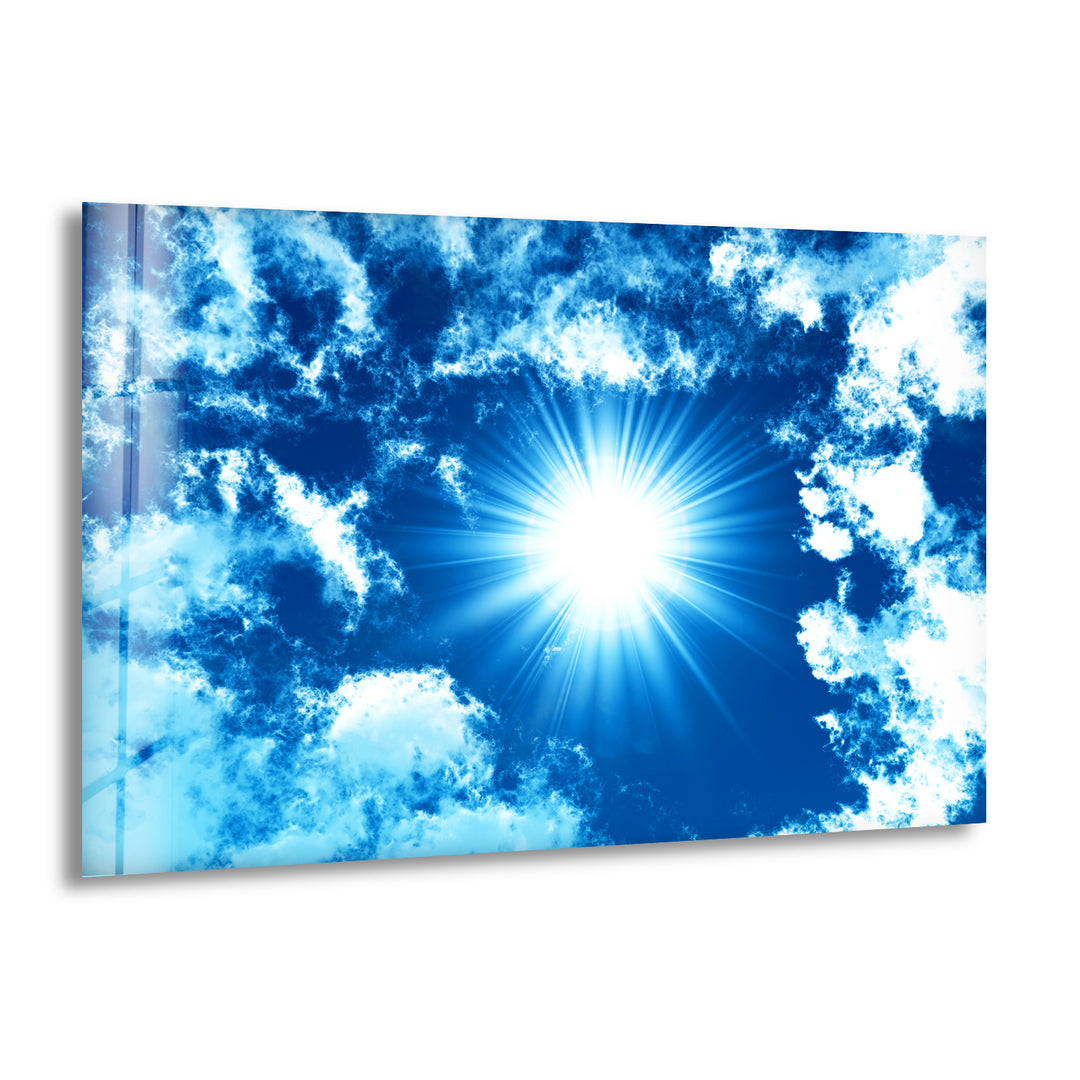 Blue Shiny Sky & White Clouds Glass Wall Art large glass photo prints, glass wall photos