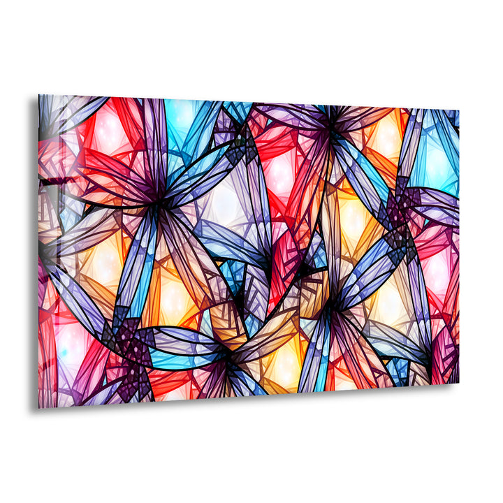 White & Red Mosaic Abstract Glass Wall Art photo print on glass, prints on glass wall art
